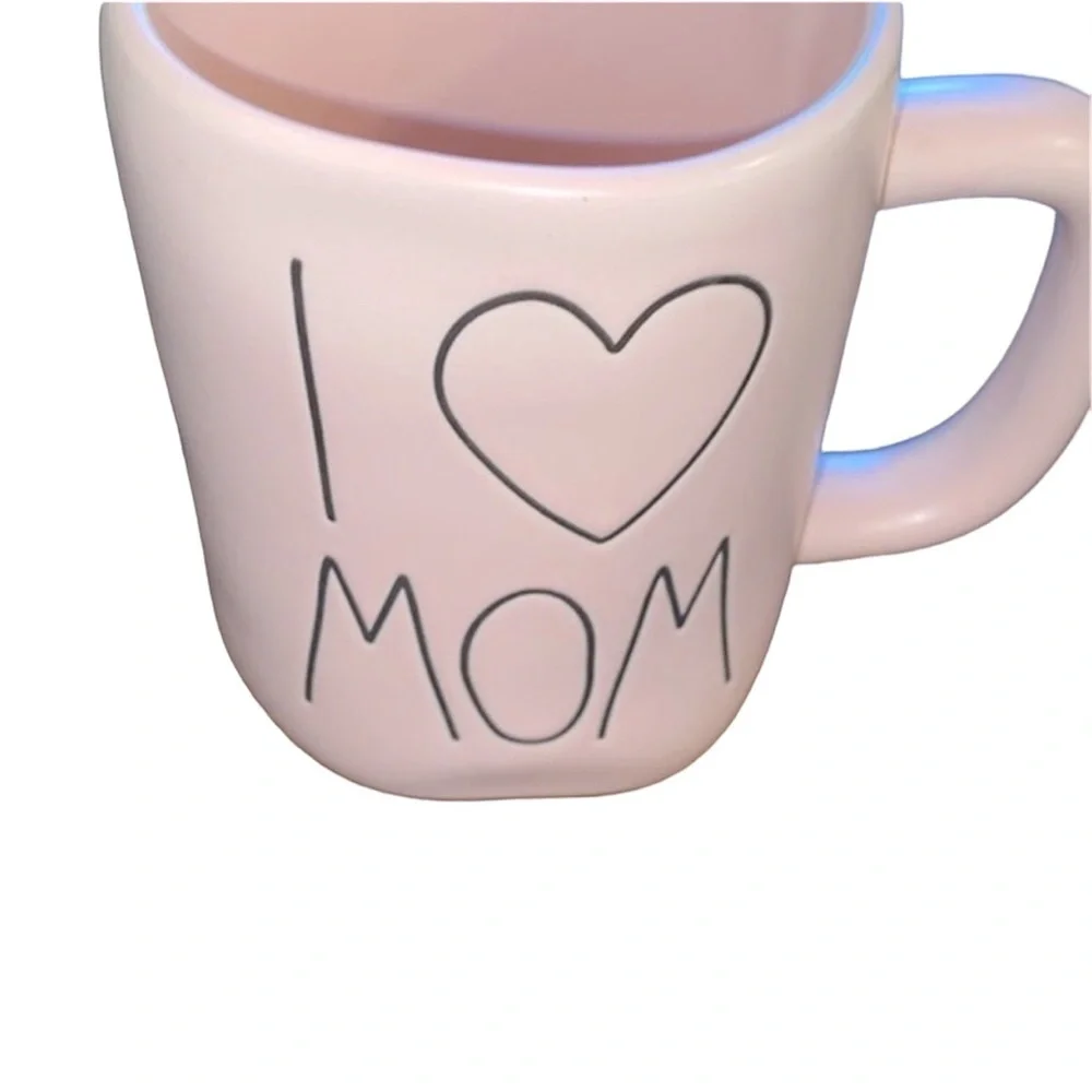 Rae Dunn light pink I Love Mom large letter ceramic coffee mug farmhouse